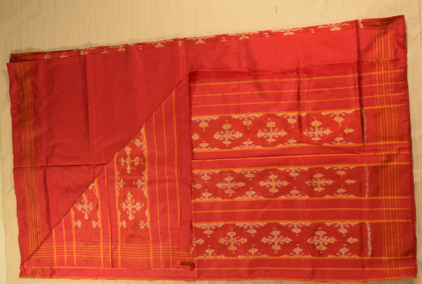Crimson Red Pure Handloom Pochampally Ikat Silk Saree