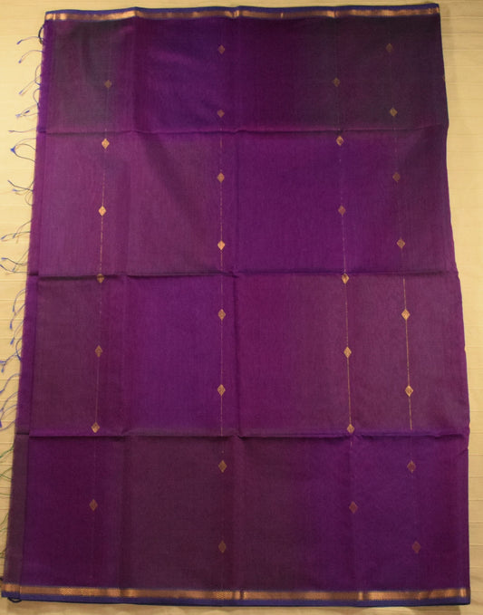 Dual-Tone Vibrant Royal Violet Handwoven Maheshwari Silk Cotton Saree