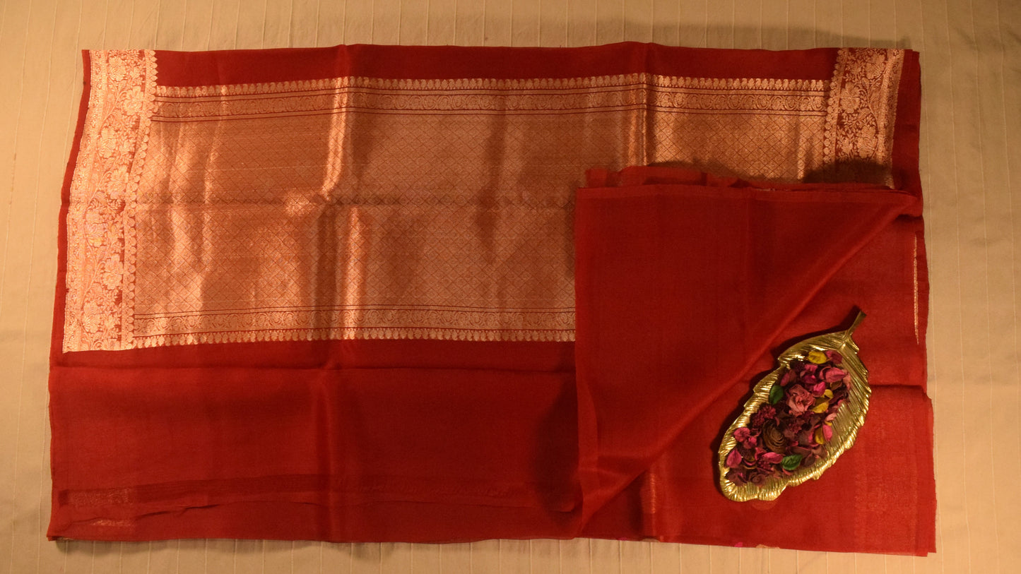 Deep maroon Kora Organza Banarasi silk saree