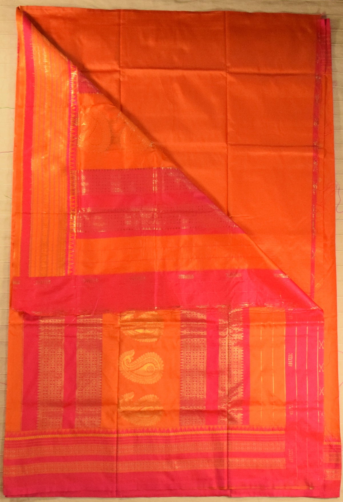 Tangerine Orange & Rani Pink Blue Paithani Silk Saree