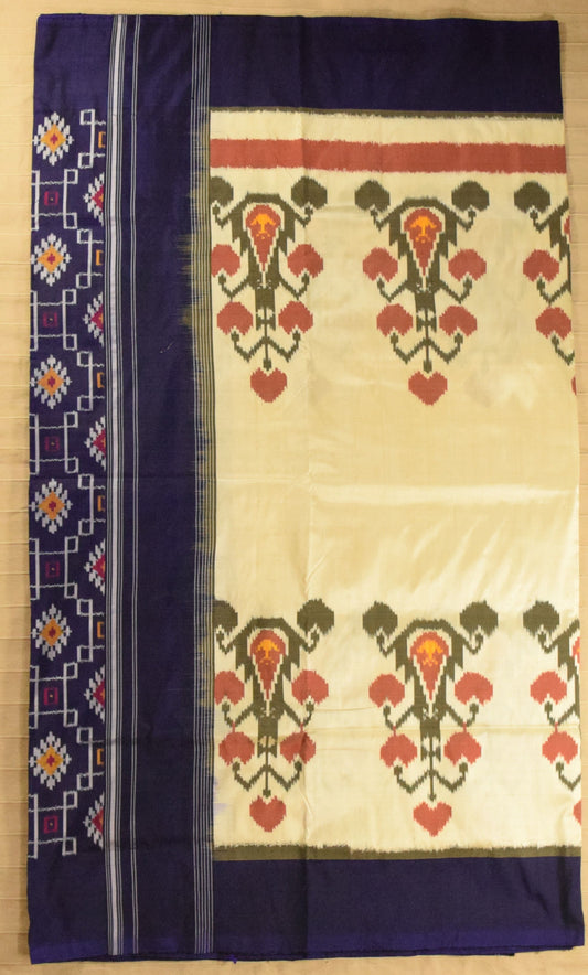 Off-White & Midnight Blue Pure Pochampally Ikkat Silk Saree