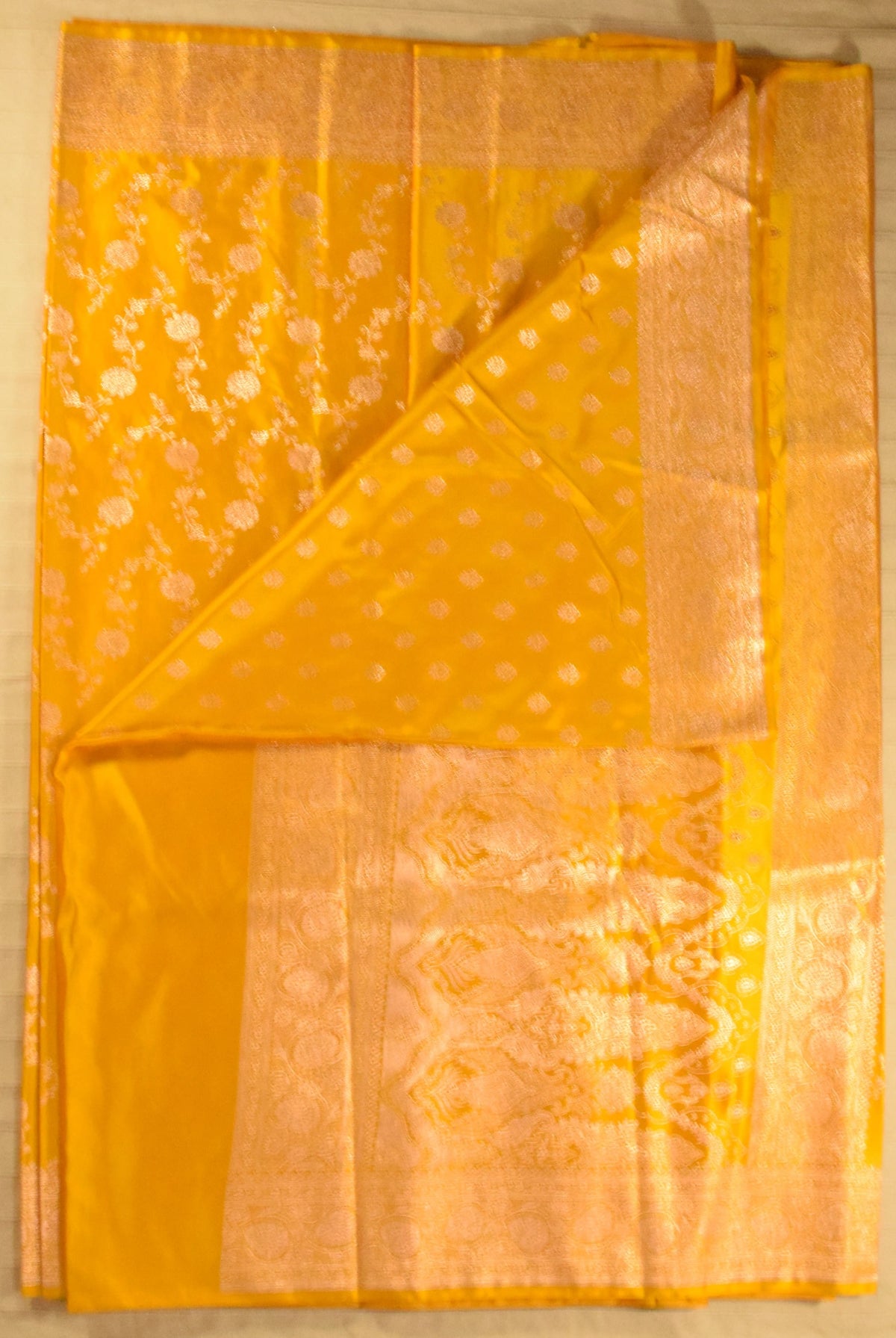 Luminous Sunshine Yellow Banarasi Mashru Silk Saree