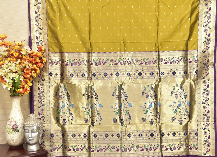 Olive Green Paithani Silk Saree