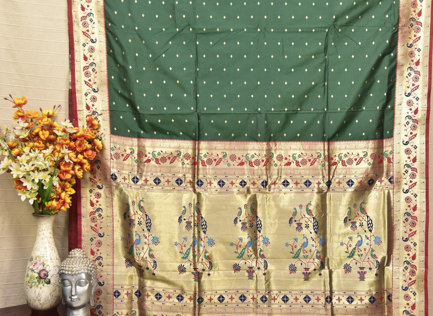 Bottle Green Paithani Silk Saree