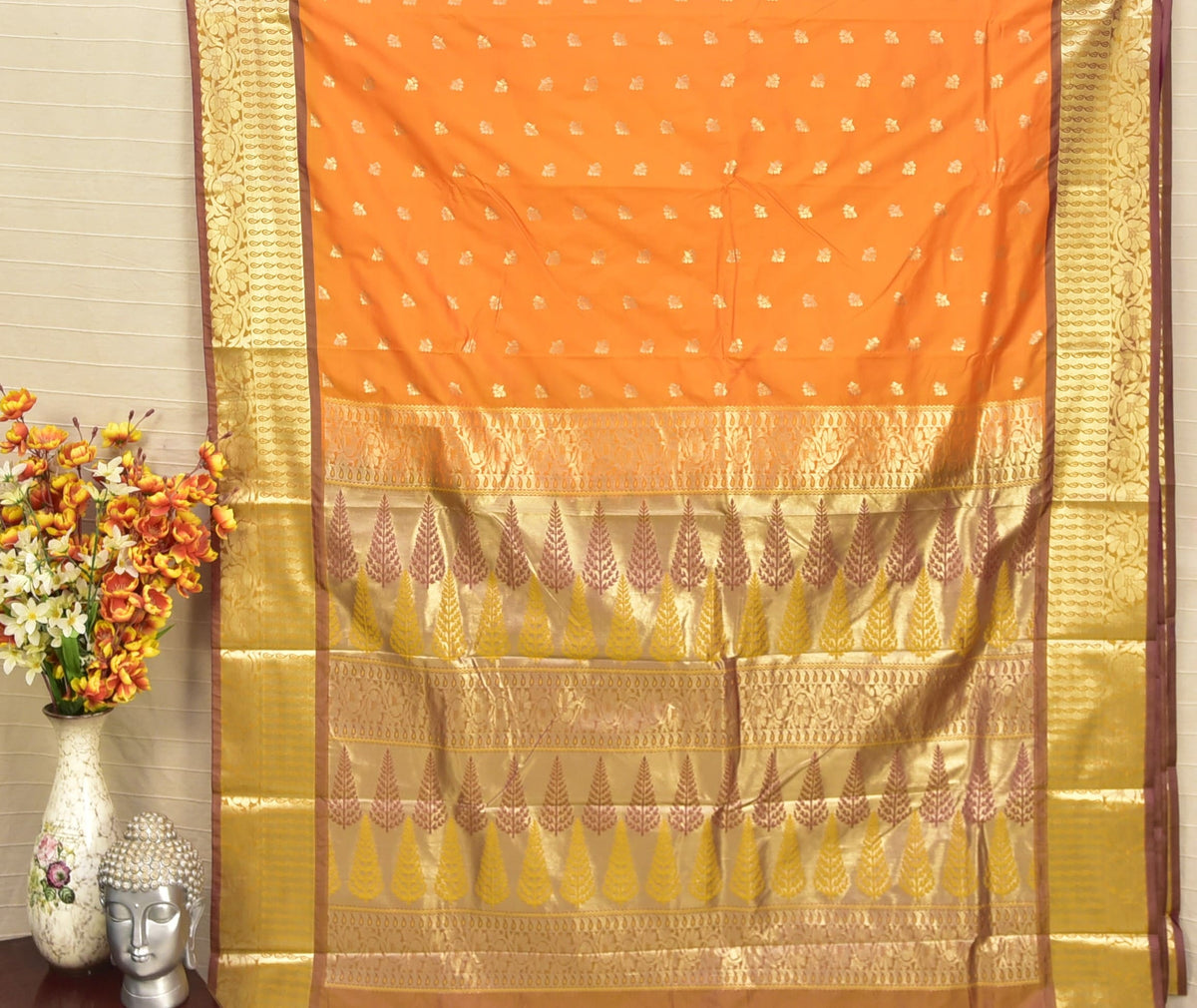 Radiant Orange Soft Silk Saree with Traditional Zari Elegance