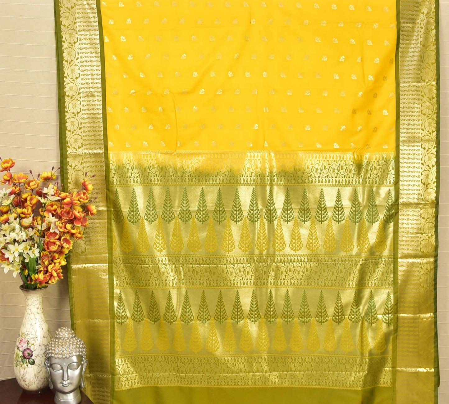 Sunshine Yellow Soft Silk Saree with Rich Zari Leaf-Motif Pallu