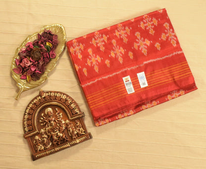 Crimson Red Pure Handloom Pochampally Ikat Silk Saree