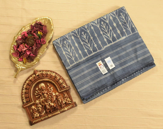 Slate Grey Pure Handloom Pochampally Ikat Silk Saree