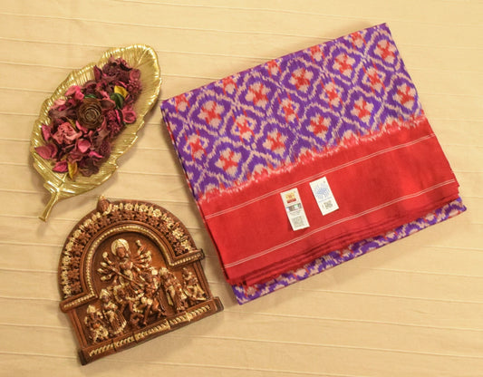 Royal Purple & Crimson Red Pure Handloom Pochampally Ikat Silk Saree