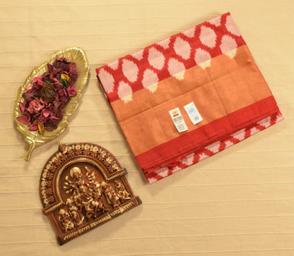 Coral Red Pure Handloom Pochampally Ikat Silk Saree