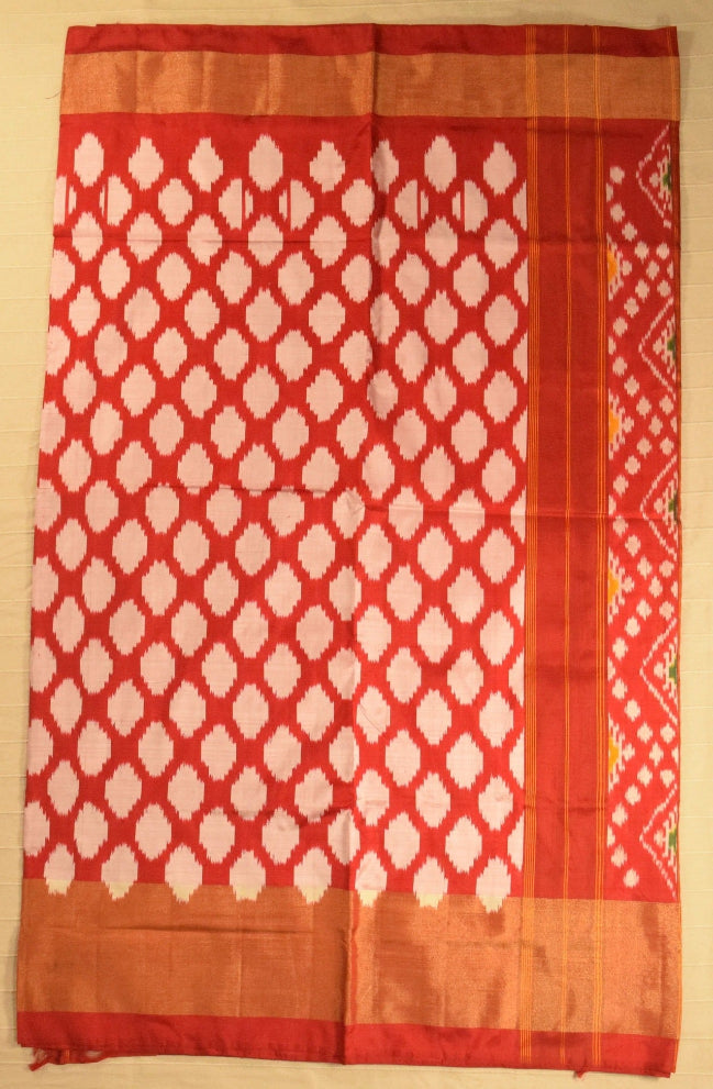 Coral Red Pure Handloom Pochampally Ikat Silk Saree