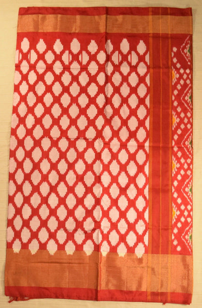Coral Red Pure Handloom Pochampally Ikat Silk Saree