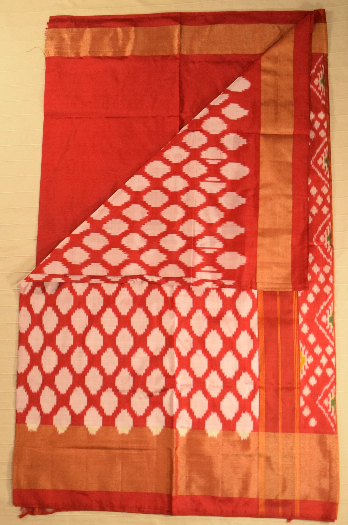 Coral Red Pure Handloom Pochampally Ikat Silk Saree