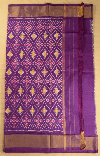 Lavender & Royal Violet Pure Handloom Pochampally Ikat Silk Saree