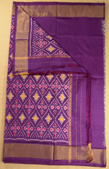 Lavender & Royal Violet Pure Handloom Pochampally Ikat Silk Saree