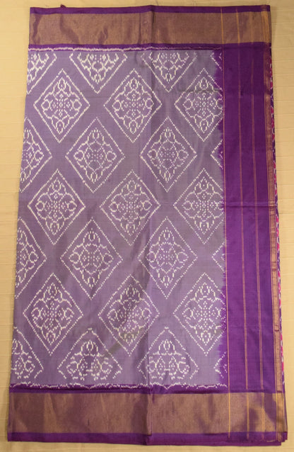 Lavender & Royal Violet Pure Handloom Pochampally Ikat Silk Saree
