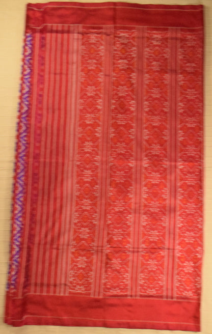 Royal Purple & Crimson Red Pure Handloom Pochampally Ikat Silk Saree