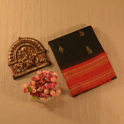 Black and Red Semi Gadwal silk saree