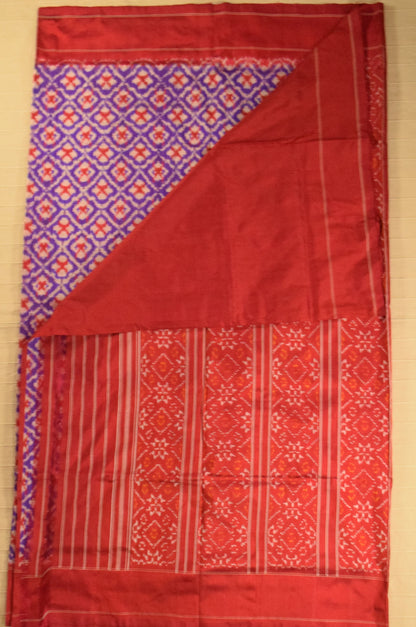 Royal Purple & Crimson Red Pure Handloom Pochampally Ikat Silk Saree