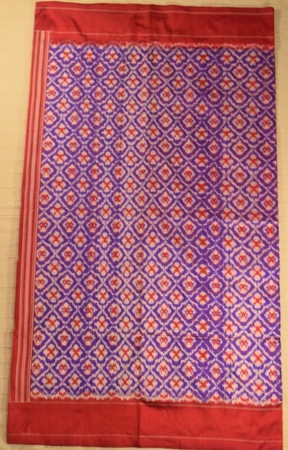Royal Purple & Crimson Red Pure Handloom Pochampally Ikat Silk Saree