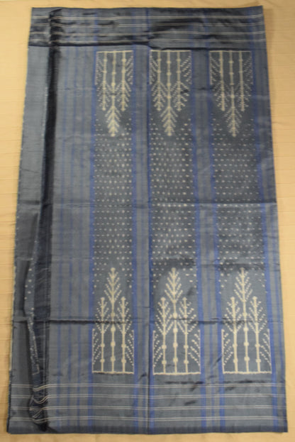 Slate Grey Pure Handloom Pochampally Ikat Silk Saree