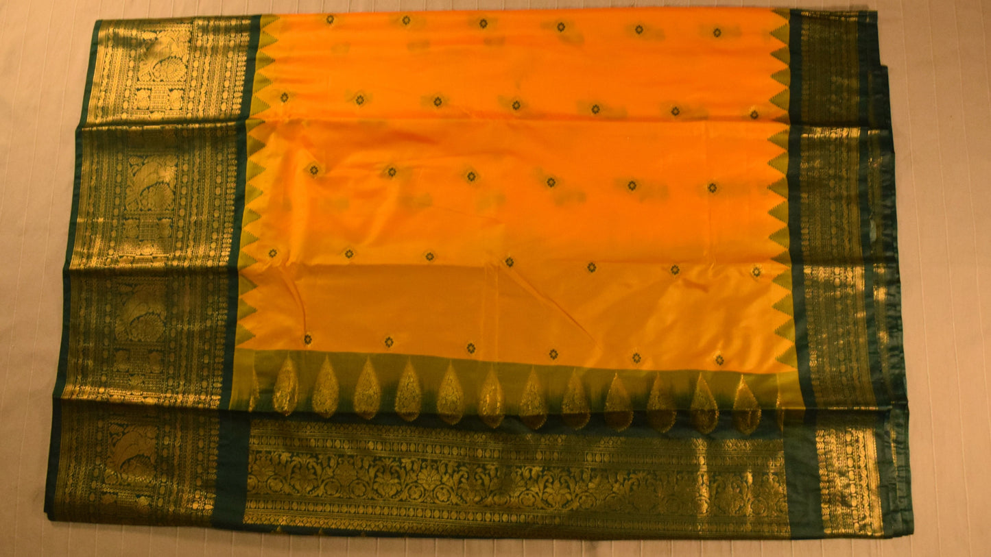 Bright Yellow and Green Semi Gadwal silk saree