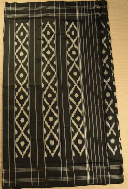 Jet Black Pure Handloom Pochampally Ikat Silk Saree