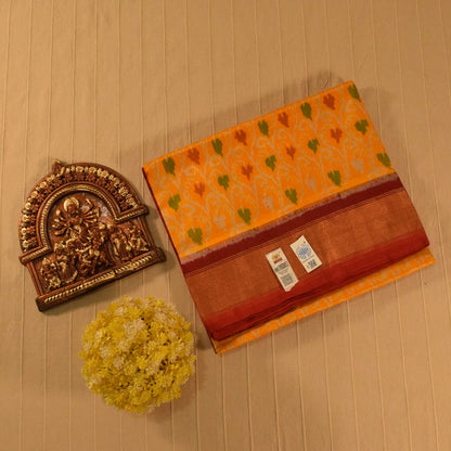Vibrant Yellow and red Pure handloom Pochampally Ikat Silk saree
