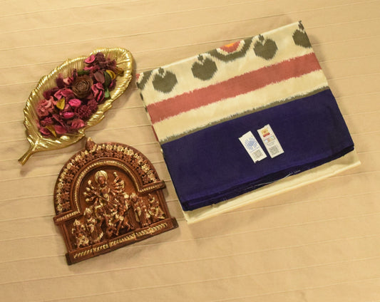 Off-White & Midnight Blue Pure Pochampally Ikkat Silk Saree