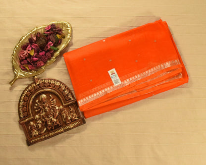 Radiant Orange Kora Organza Banarasi Silk Saree