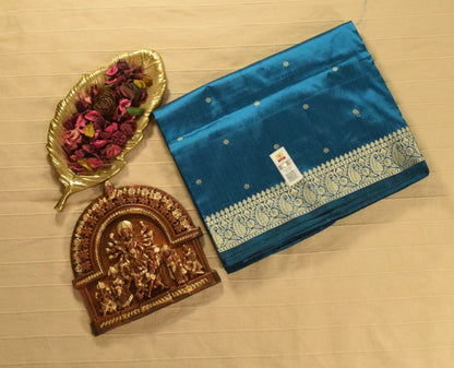 Opulent Teal Blue Pure Katan Resham Zari Banarasi Silk Saree
