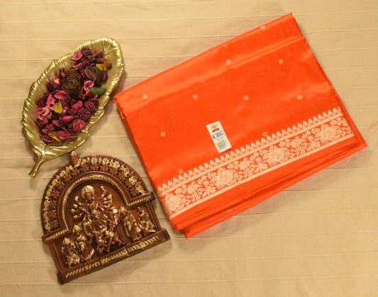 Radiant Tangerine Orange Pure Katan Resham Zari Banarasi Silk Saree