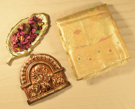 Shimmering Gold Semi Tissue Banarasi Silk Saree