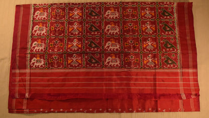 Red with White Motifs Pure handloom Pochampally Ikat Silk saree
