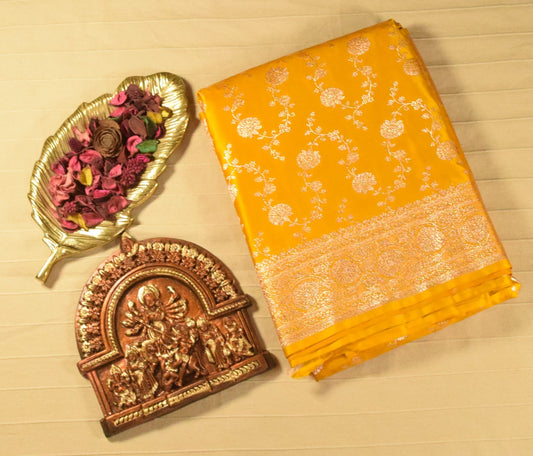 Luminous Sunshine Yellow Banarasi Mashru Silk Saree