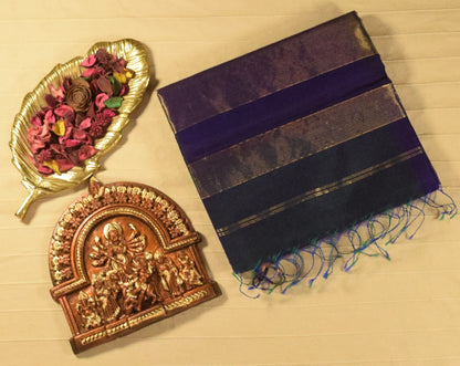 Dual-Tone Regal Deep Purple Handwoven Maheshwari Silk Cotton Saree