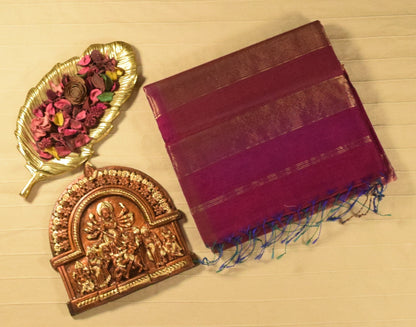 Dual-Tone Deep Magenta & Wine Handwoven Maheshwari Silk Cotton Saree