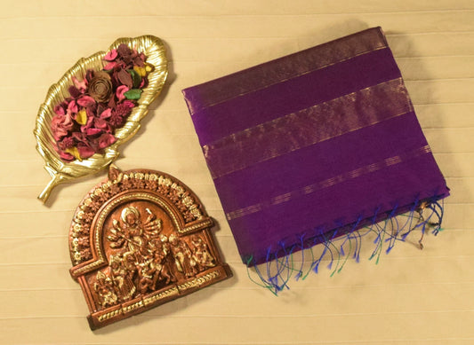 Dual-Tone Vibrant Royal Violet Handwoven Maheshwari Silk Cotton Saree