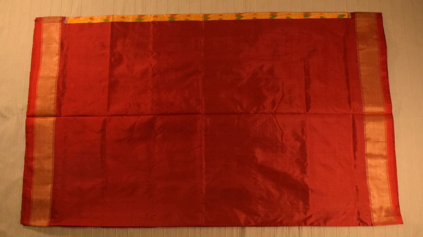 Vibrant Yellow and red Pure handloom Pochampally Ikat Silk saree