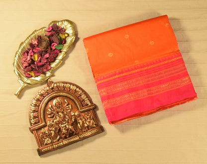 Tangerine Orange & Rani Pink Blue Paithani Silk Saree
