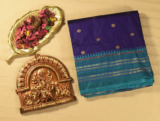 Deep Indigo Blue & Peacock Teal Paithani Silk Saree