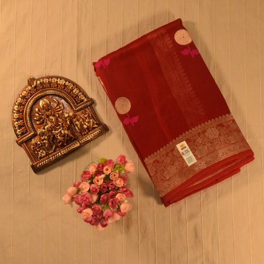 Deep maroon Kora Organza Banarasi silk saree