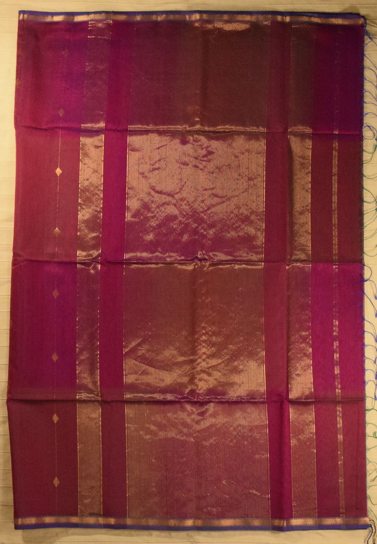 Dual-Tone Deep Magenta & Wine Handwoven Maheshwari Silk Cotton Saree