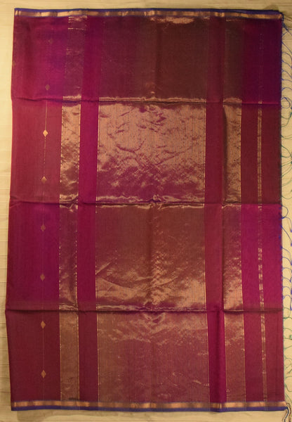 Dual-Tone Deep Magenta & Wine Handwoven Maheshwari Silk Cotton Saree