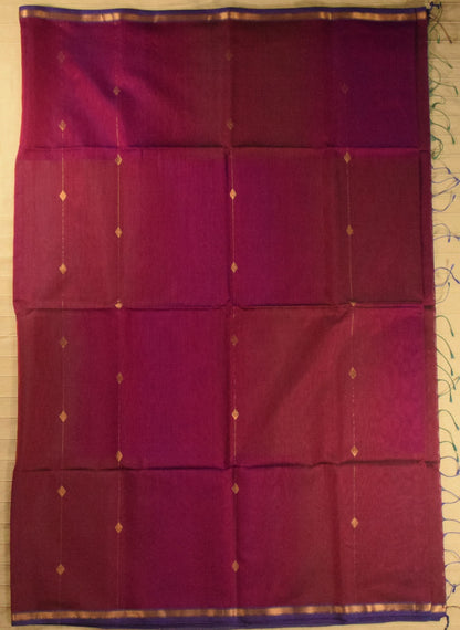 Dual-Tone Deep Magenta & Wine Handwoven Maheshwari Silk Cotton Saree
