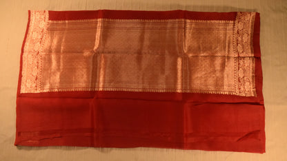 Deep maroon Kora Organza Banarasi silk saree