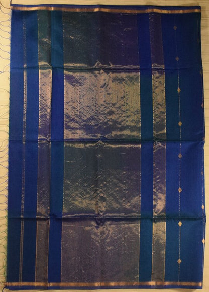 Dual-Tone Peacock Blue Handwoven Maheshwari Silk Cotton Saree