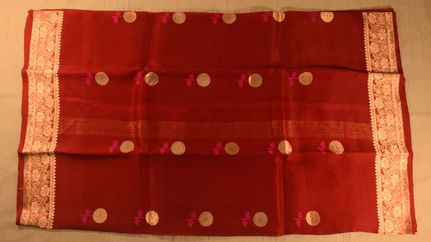 Deep maroon Kora Organza Banarasi silk saree