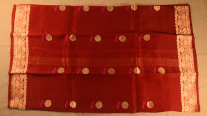 Deep maroon Kora Organza Banarasi silk saree