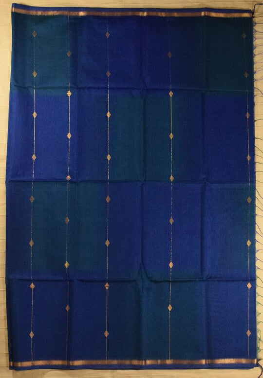 Dual-Tone Peacock Blue Handwoven Maheshwari Silk Cotton Saree
